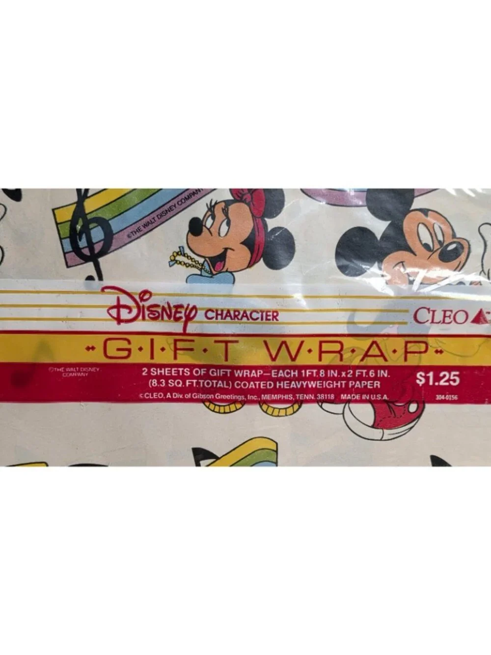 Vintage Cleo Disney Mickey & Minnie Mouse Gift Wrap Paper NEW SEALED Collectible
